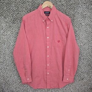 Chaps Shirt Mens Small Red Button Down Easy Care Cotton Blend Long Sleeve Casual